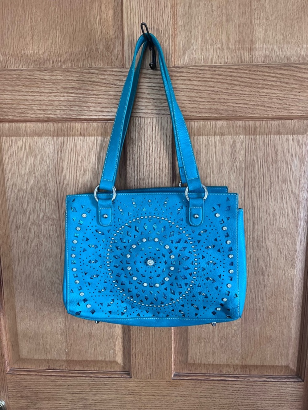 Montana West Turquoise Laser-Cut Studded Tote Bag